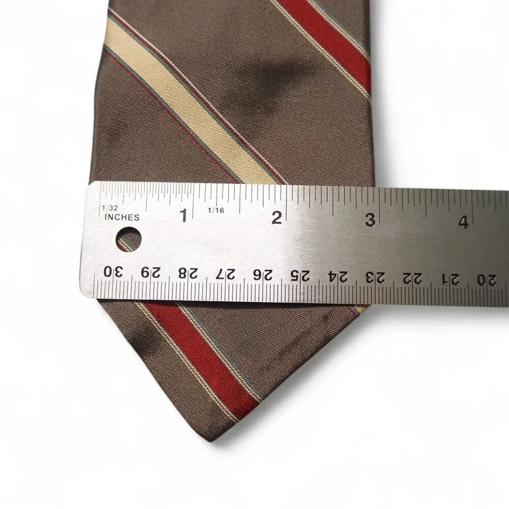 Christian Dior Vintage 100% Silk Tie Brown‎ Red Gold Striped Classic Necktie